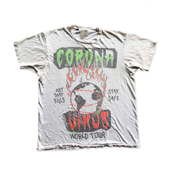 

ins american los angeles atk corona tour washed vintage golden print tee skateboard mens designer t shirt women street casual tshirt, White;black