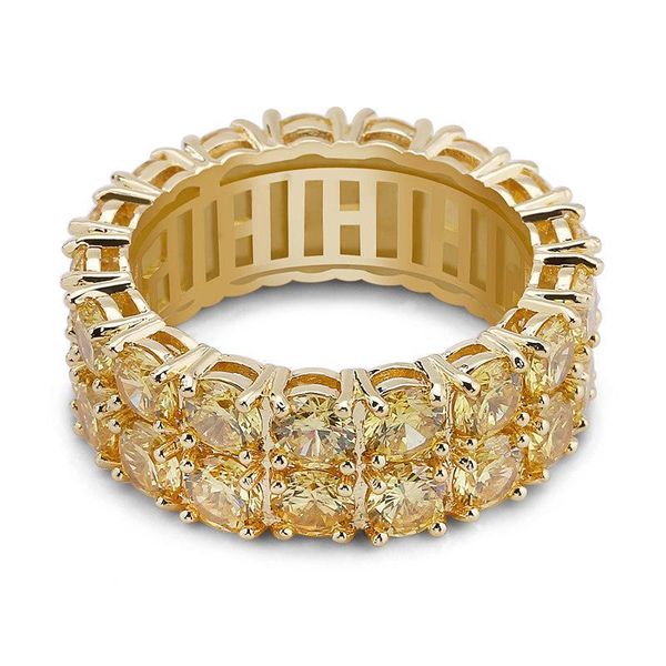 

2021 men gold rings jewelry fashion 18k gold plated circle rings trendy luxury bling 2 rows zircon hip hop ring jewelry, Golden;silver