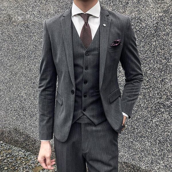 

fashion men's suits autumn new male british wind slim fit striped suit men large size one button suit jacket+pants+vest, White;black