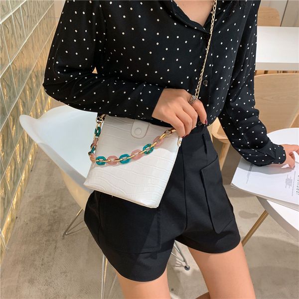 

hbp 2021 new designer messenger bag shoulder handbag fashion trend personality solid color stone pattern color acrylic chain urban handbag