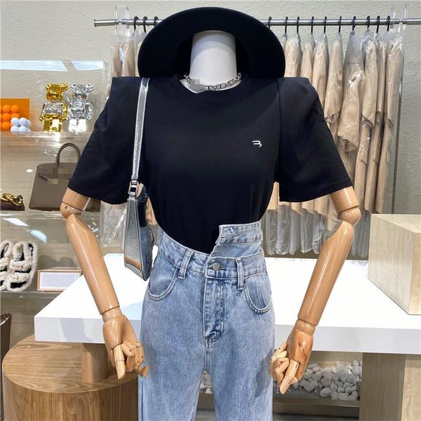 

embroidered small letters bubble short sleeve t - shirt 2021 new round neck turtleneck short versatile casual top, White