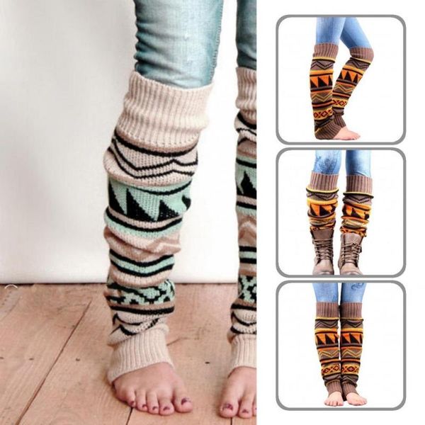 

socks & hosiery autumn winter 1 pair casual geometric pattern knitted long boot women thicken for daily wear, Black;white