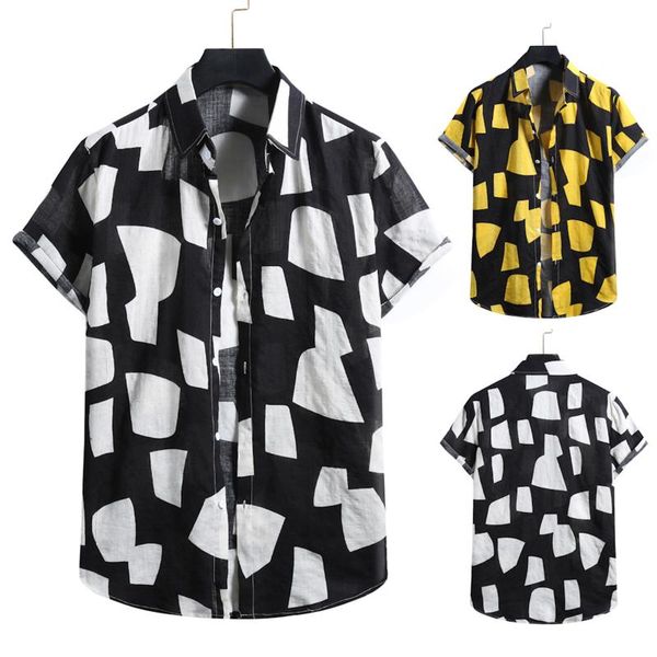 

men's casual shirts summer fashion hawaiian flower shirt men clothing short irregular square printing sleeve camisa masculina, White;black