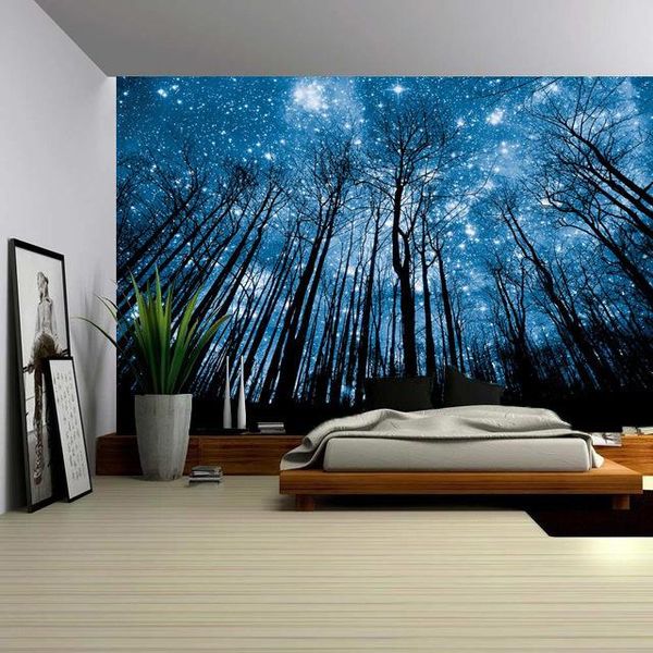 Tapeçarias Natureza Tapeçaria Tapeçaria Floresta Starry Sky Tapete Pano Venture Hippie Mandala Tapis Paisagem