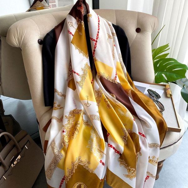 

scarves 2021 silk satin scarf women large shawls pashmina tree print beach hijab spring autumn headscarf, Blue;gray
