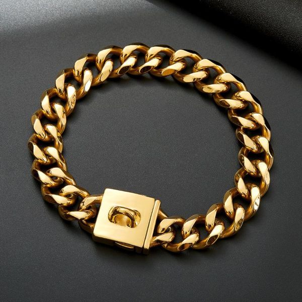 

link, chain gucy fashion 23mm cuban bracelet classic gold silver color stainless steel for men women jewelry gift, Black