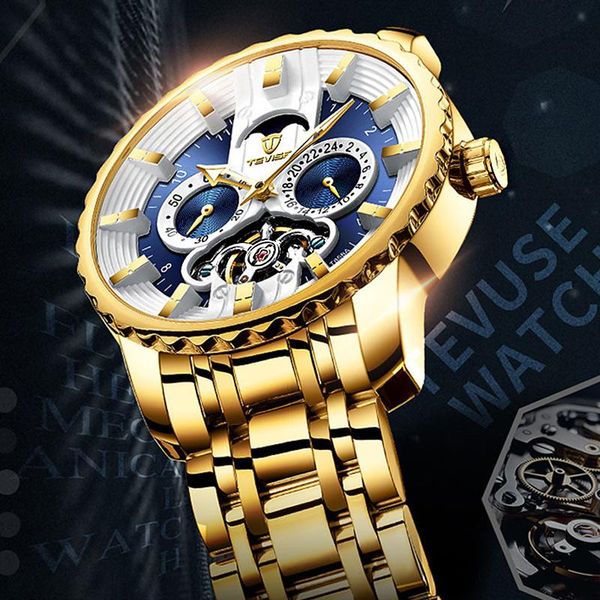 

wristwatches watch men moon phase automatic mechanical waterproof clock mens watches luxury calendar fashion casual sport tourbillon, Slivery;brown