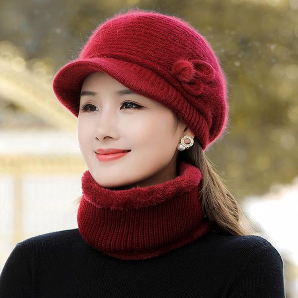 

berets women winter hat knitted outdoor keep warm set add fur lined fashion hats for ear design casual, Blue;gray
