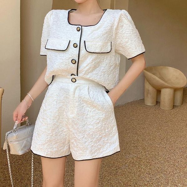 

women's tracksuits women summer streetwear 2-piece clothes suit slim button high waist shorts female sets, Gray