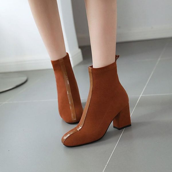 

boots spring and autumn winter fashion round head, thick heel all kinds of soft solid suede high-heeled, Black