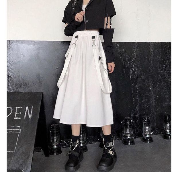 

skirts japanese skirt female xia chao student harajuku style retro high waist thin white medium length a-line, Black