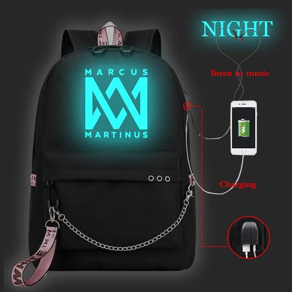 

backpack marcus&martinus luminous school bags for teenage girls usb charge lapwomen knapsack hip hop fashion bookbag