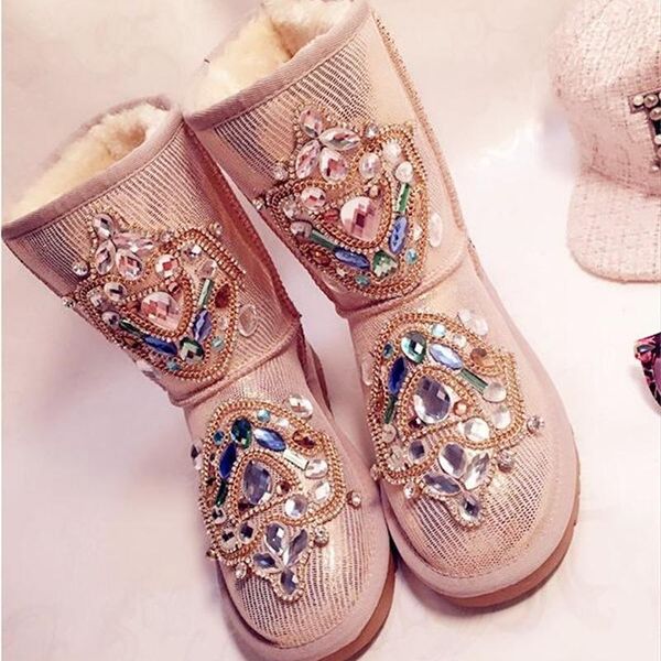 

boots 21 hong kong totem heavy work luxury rhinestones in the tube real leather snow cotton shoes waterproof, Black