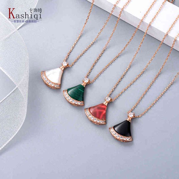 

the new baojia tanabata small necklace women's rose plated golden red agate single fan pendant skirt clavicle chain jewelry, Silver