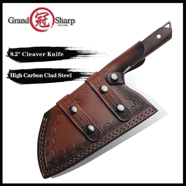 

grandsharp chef knife handmade forged high-carbon cad stee kitchen knives ceaver fieting sicing broad butcher knife gift