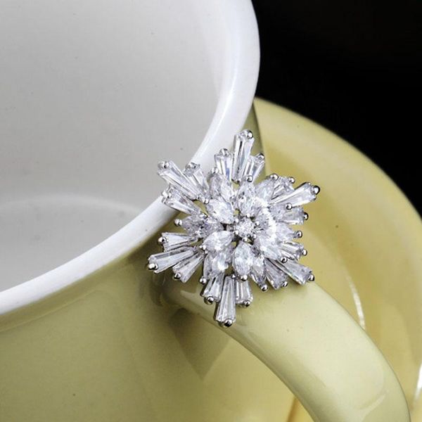 

pins, brooches exquisite design small scale cubic zirconia snowflake brooch pearl pin collar neckpiece blouse accessories, Gray