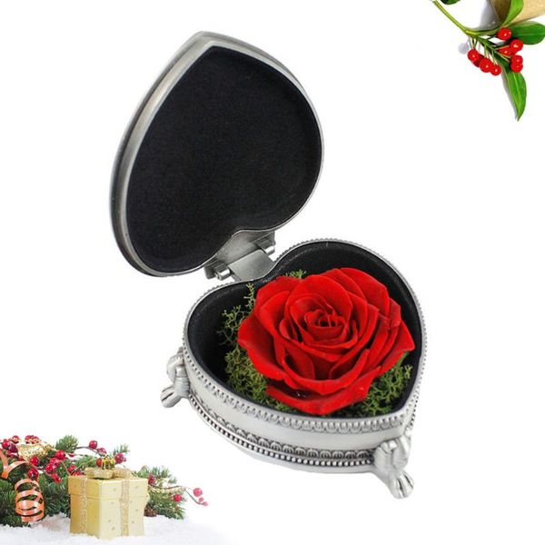 

iron box preserved flower heart shape decoration gift box valentine's day gift (silver)