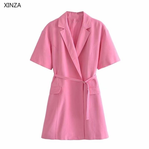 

casual dresses women pink summer blazer short sleeve double breasted elegant office lady side pockets woman mini 0ian, Black;gray