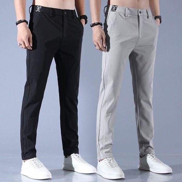 

men's pants ice silk trousers summer mid-waist straight-leg korean solid color thin quick-drying sports breathable casual, Black