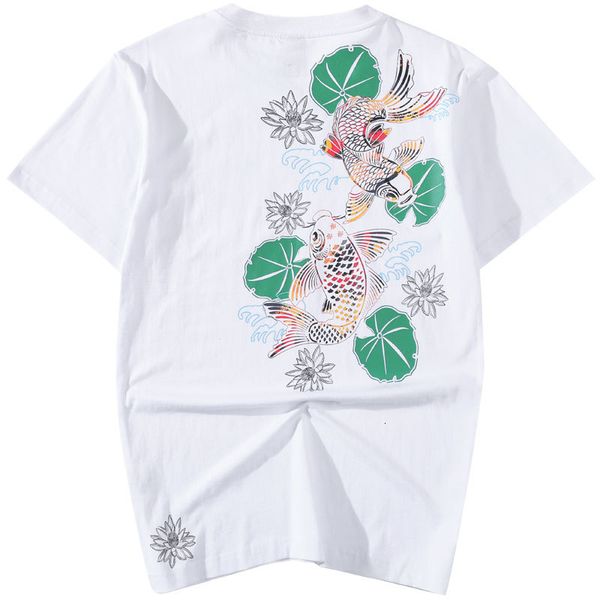 

men's t-shirts print casual animal cotton short sleeve chinese style fish male fashion summer op harajuku streetwear wpqh, White;black