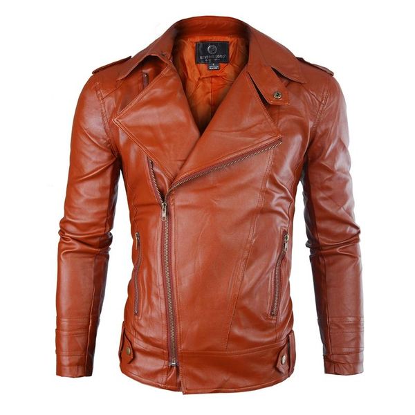 

men's jackets pu leather jacket fitness fashion personality diagonal zipper casaco masculino casual men clothing, Black;brown