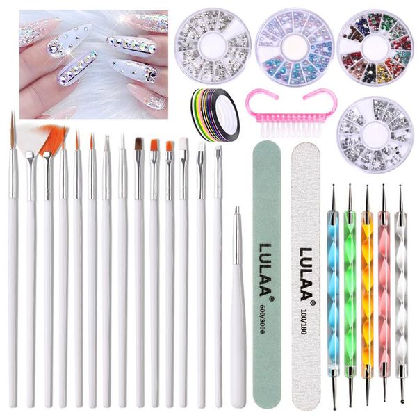 

nail art kits rhinestones tools set with striping tape &15 pens & 5 dotting pen dust brush contusion kit @me