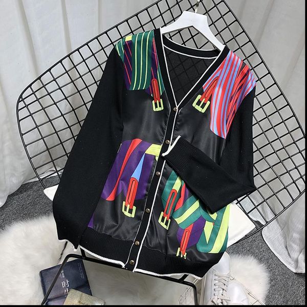 

vintage women print patchwork knitted cardigans lady elephant print sweaters female printed cardigans drop shipping high quality, White;black