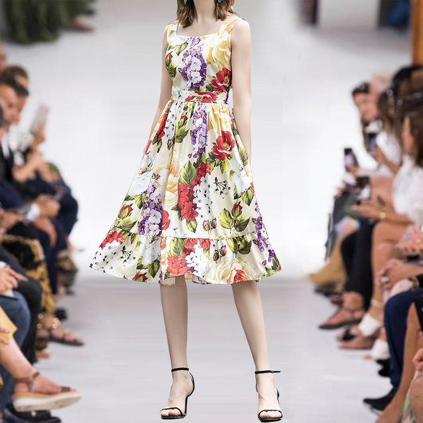 

2021 new summer high runway elegant floral print women fashion designer brand 37k5, Black;gray