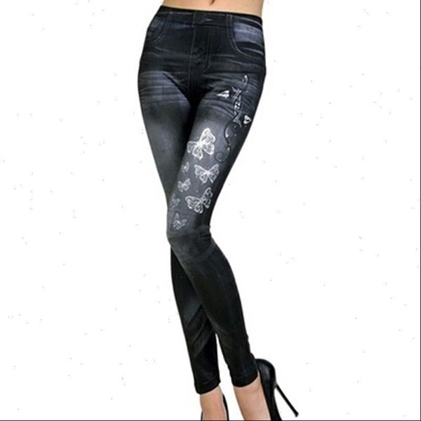 

imitation jeans leggins women  fashion slim thin nine leggings autumn thin nine pants femme, Black