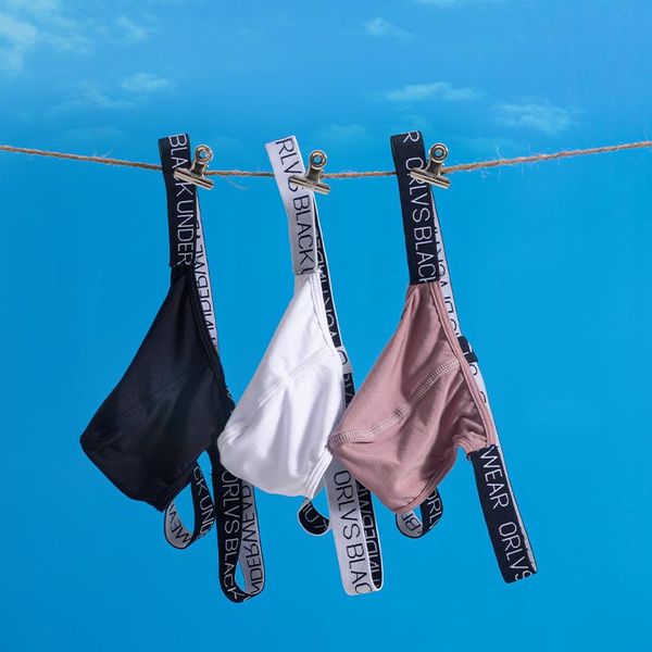 Underpants orlvs g-strings respirável machos tangas thongs codpiece independente etiqueta tagless dentro impresso anti-hemming calças macio t-back