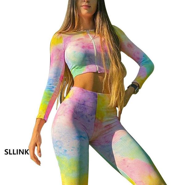 

yoga outfit printed long-sleeve zipper hip lift leggings suit clothes for women
