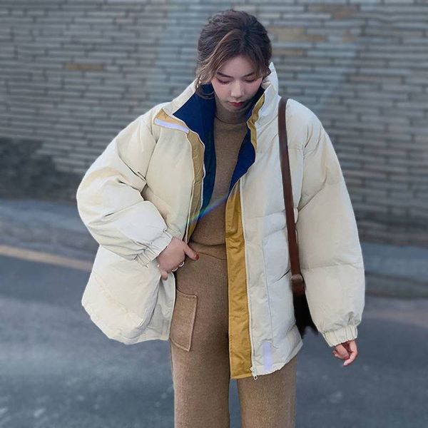 

wide leg down cotton padded clothes women's loose student bread thickened winter, Black