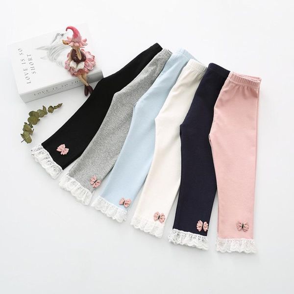 

spring autumn cotton baby girl pants lace bow baby bottoms girls ankle-length flexible warmer pantyhose girl leggings, Blue