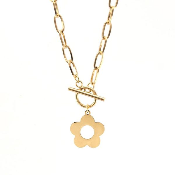

pendant necklaces women choker flower blossom necklace gold color stainless steel toggle t buckle, Silver