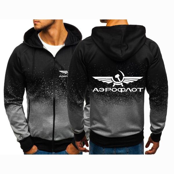 

men's hoodies & sweatshirts aeroflot aviation russe pilote aerospace aviateur 2021 cotton hoodie zip sweatshirt gradient coats jacket s, Black