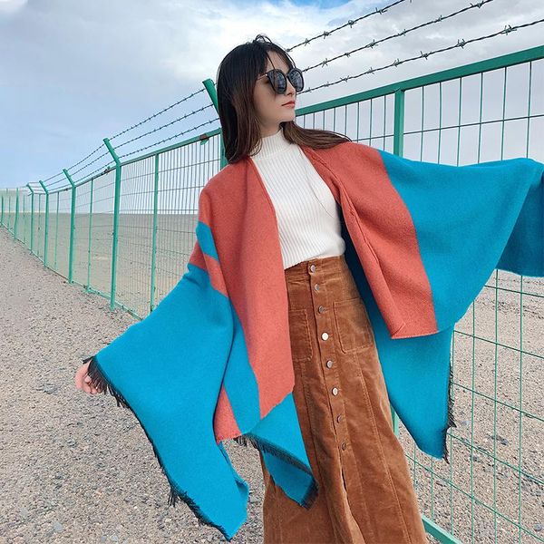 

hats, scarves & gloves sets desert thick scarf women spring and autumn red big shawl cloak to keep warm in tibet dunhuang qinghai lake trave, Blue;gray