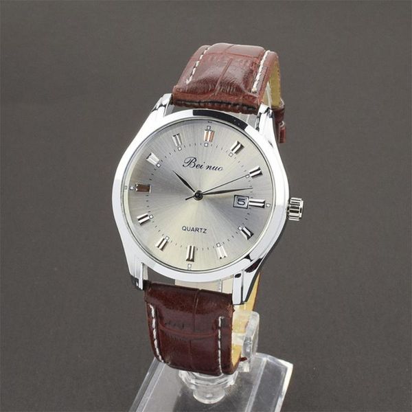 

wristwatches 2021 men's watch calendar business fashion eather mens analog quarts watches sport belt quartz for men clock wholesale, Slivery;brown
