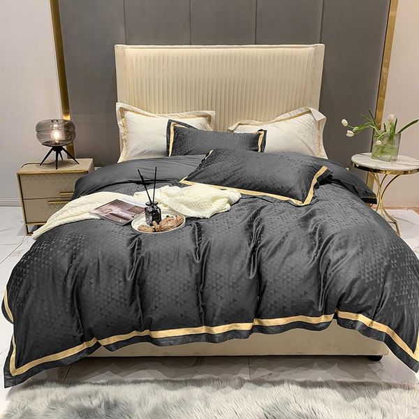 

new bedroom four-piece quilt cover luxury thick warm long plush solid color quilt cover fashion simple family l bedding set