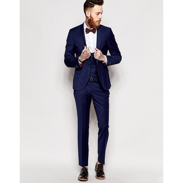 

men's suits & blazers 3 pieces one button groomsmen shawl lapel groom tuxedos men wedding/prom manterno masculino ( jacket+pants+vest+b, White;black