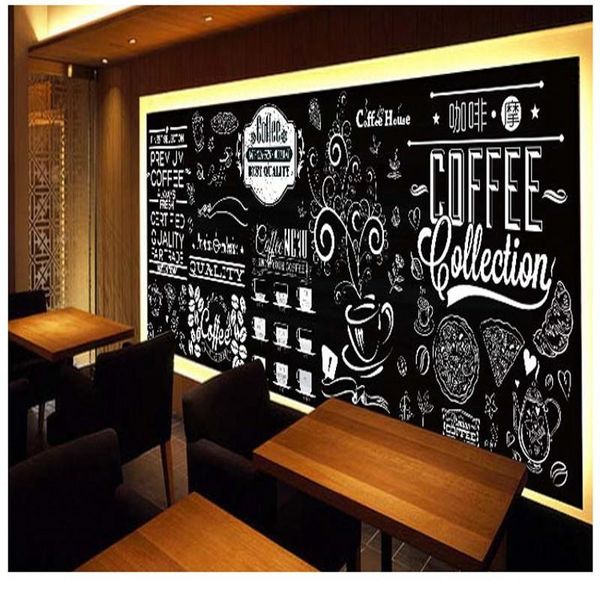 

wallpapers drop po wallpaper european black white retro blackboard hand painted bar cake tea dessert shop mural