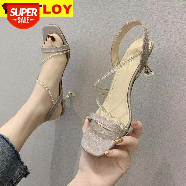 

rhinestone sandals comfort shoes for women buckle strap shoes summer heels suit female beige square toe 2020 women's with #jl4u, Black