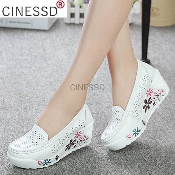

dress shoes cinessd women's genuine leather platform wedges white lady casual swing mother size 35-40, Black