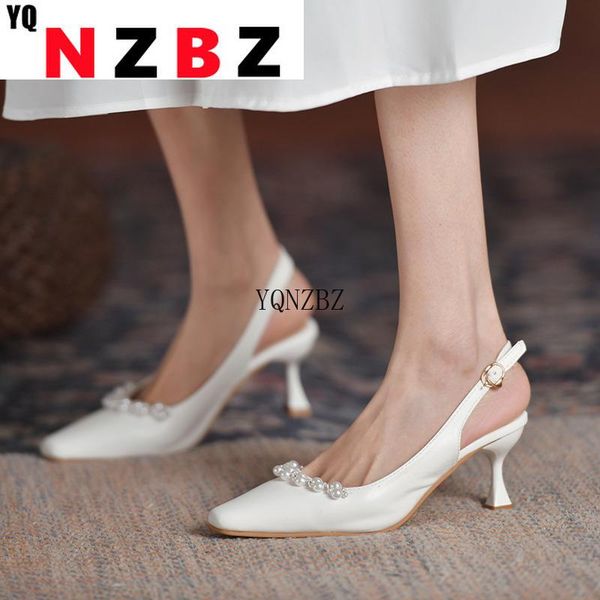 

sandals low woman leather 2021 summer med shoes closed toe suit female beige high heels low-heeled comfort medium black fashion