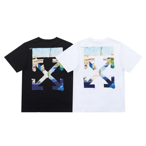 

2021 off-style-os-white monet oil painting men's and women's short sleeve t-shirt half shirt, White;black