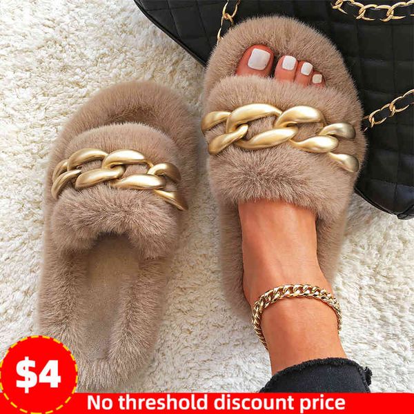

sandals women's soft-skinned slippers, warm teddy with gold-foil chains, luxury slippers for home, women, thick bottoms t50g, Black
