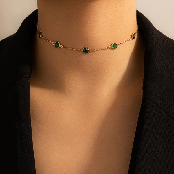 

chokers vintage green gems choker necklaces for women girls elegant necklace wedding party fashion jewelry accessories gifts, Golden;silver