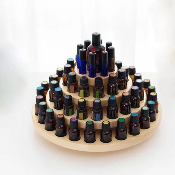 

11/63 slots three layers essential oil storage box circle wooden case organizer solid wood display stand 45a hooks & rails