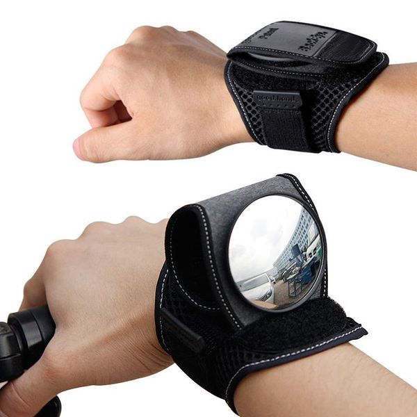 

cycling gloves 1pcs bicycle rear view vision wrist guards bike with safety reflective mirror riding rearview wristband back, Black