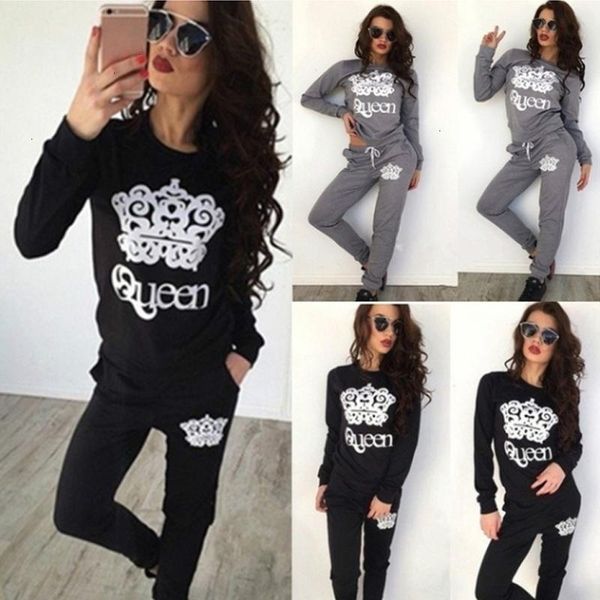 

two piece dress 2021 fashion casual print o-neck women sets long sleeve imperial slim fit hoodie + pants set, White