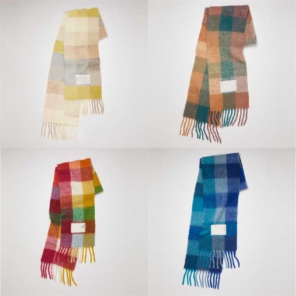 

2021ac autumn and winter multicolor warm plaid tassel bib ac same scarf, Blue;gray